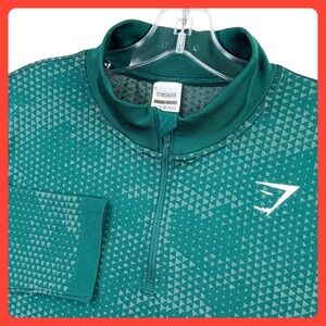 Gymshark 1/4 Zip Long Sleeve Pullover Men Large Green Geometric Gym Training